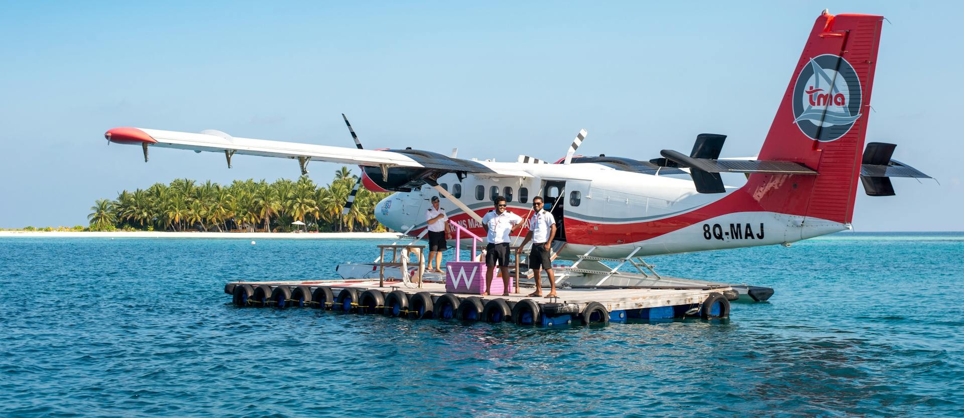 Aerial view of a Maldives atoll from a seaplane