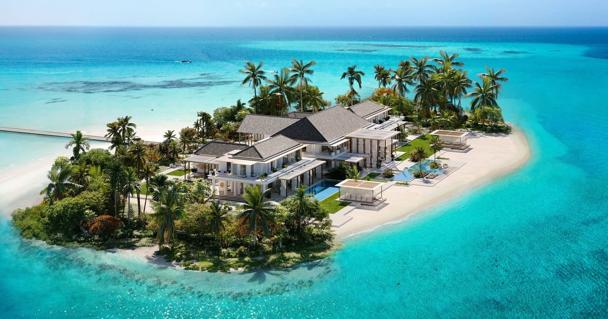 Render of a private-island mansion at Baccarat Hotel & Residences Maldives