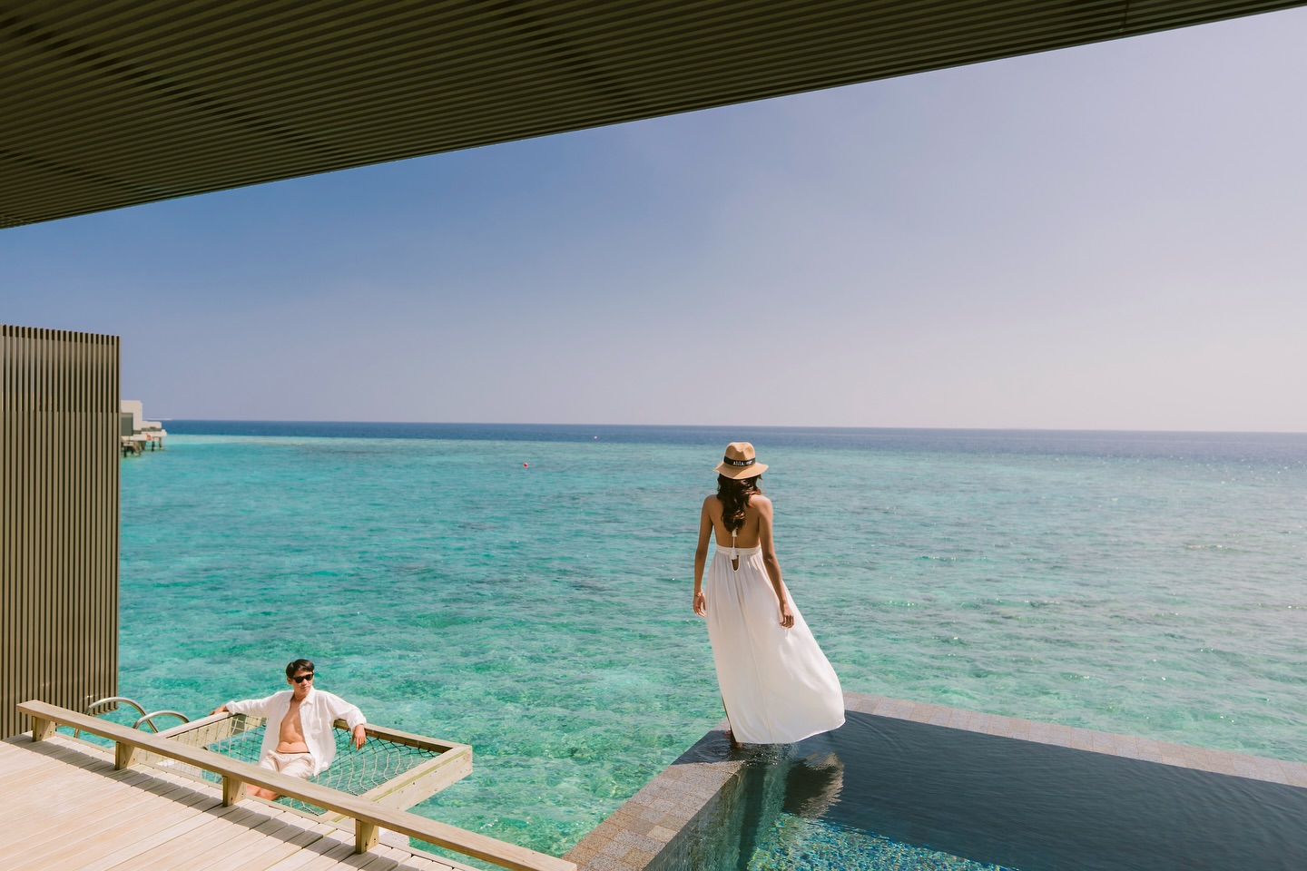 Photo by Alila Kothaifaru Maldives on March 20, 2026. May be an image of deck chair, horizon, pool, cabana and text.