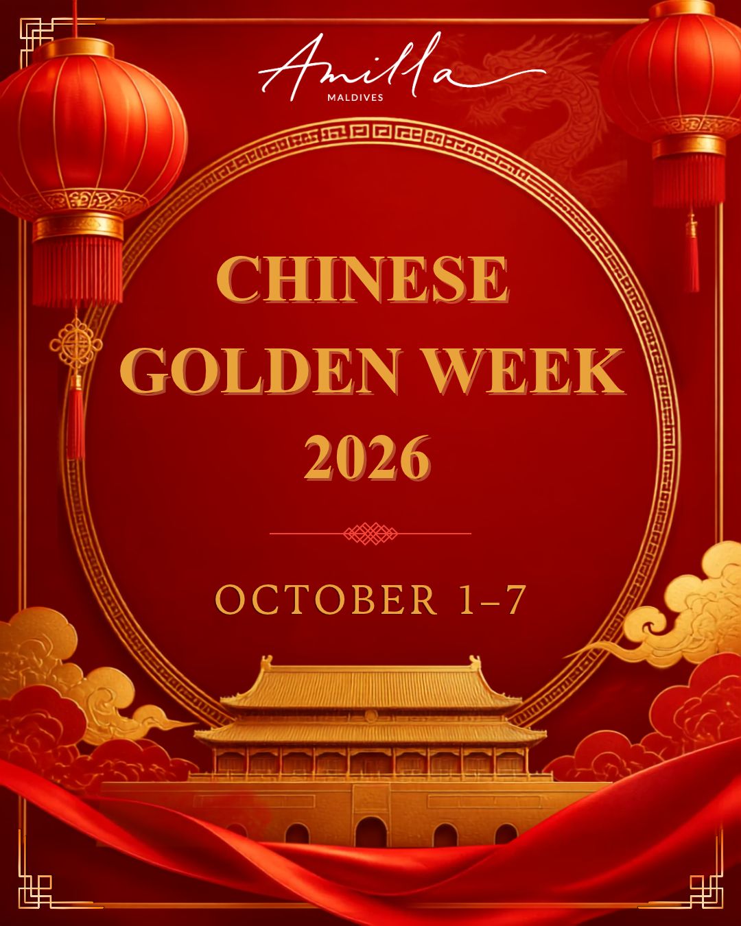 Join us for a special week of good food, great company and memorable moments in paradise. Bring your loved ones, slow down, enjoy the island and celebrate Chinese Golden Week the Amilla way. 
We can’t