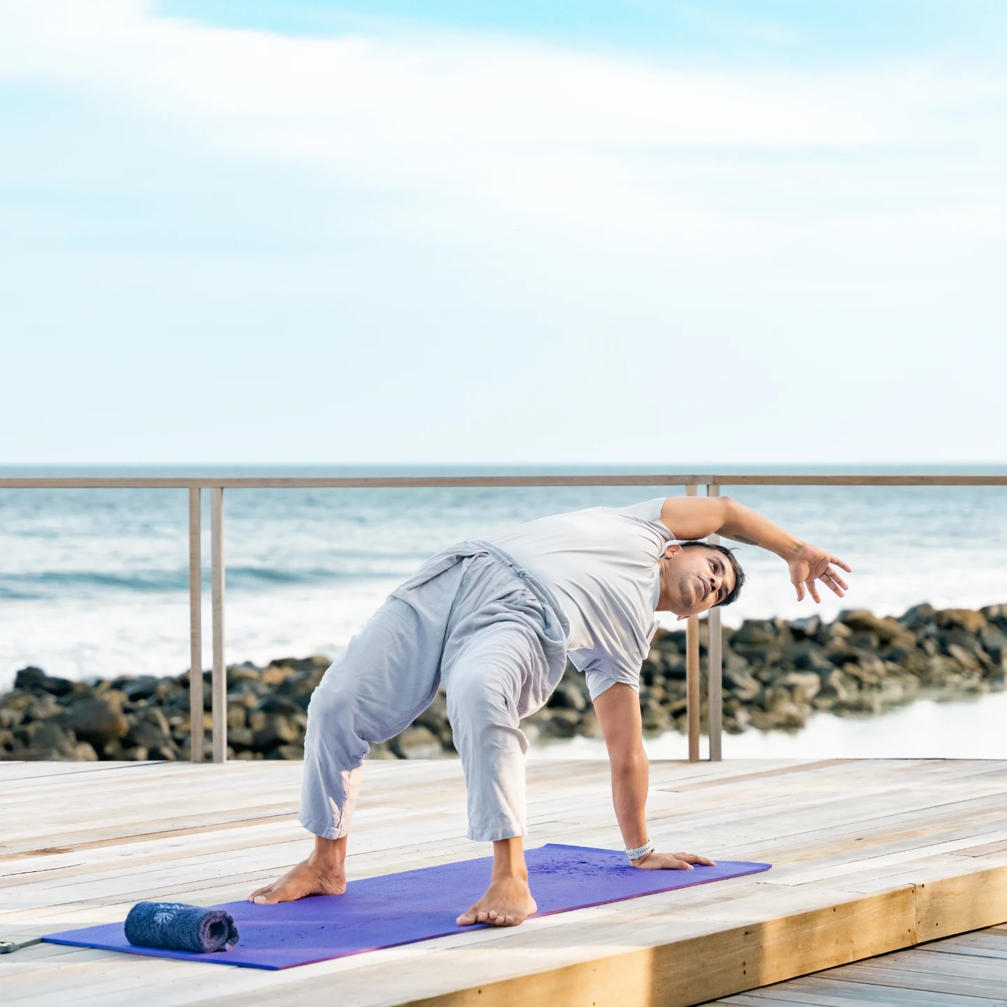 Photo shared by Atmosphere Kanifushi Maldives on June 14, 2026 tagging @essensmaldives. May be an image of yoga, activewear and text.