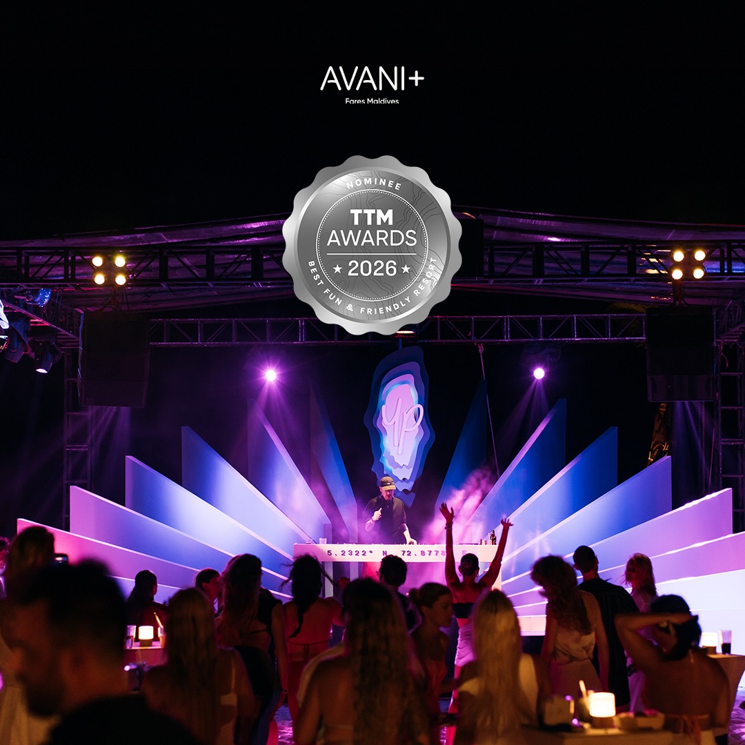 Photo shared by Avani+ Fares Maldives Resort on May 28, 2026 tagging @yourparadise. May be an image of one or more people, crowd, night, outdoors and text that says "AVANI+ FruosM FrosMnbivos 05 OMINE