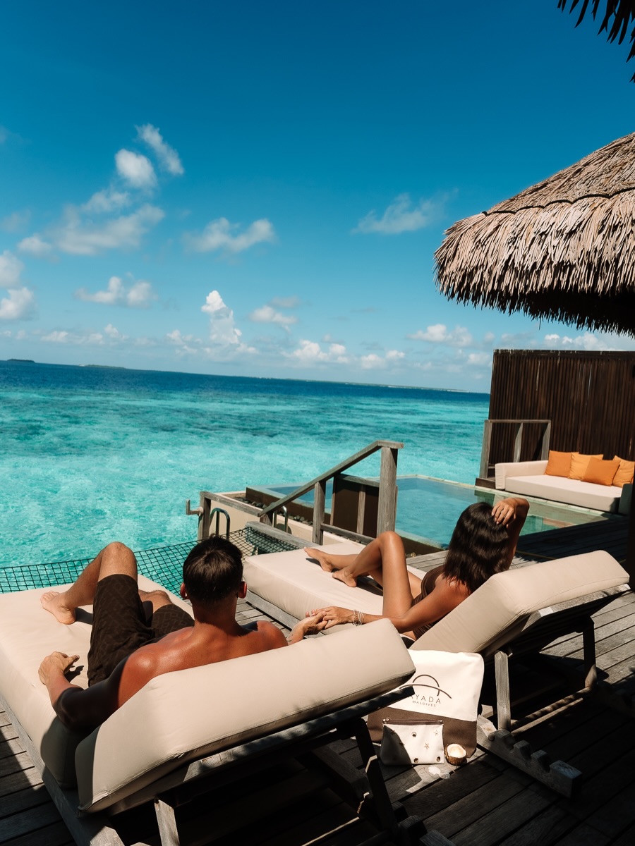 Photo by Ayada Maldives on August 07, 2026. May be an image of deck chair, horizon, cabana and text.
