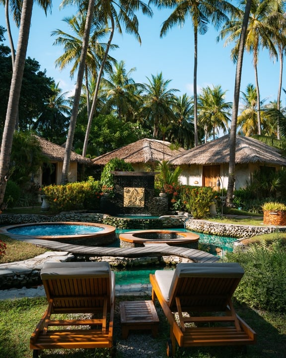 Photo by Bandos Maldives on April 16, 2026. May be an image of deck chair, chaise longue, pool, cabana, outdoors and text.