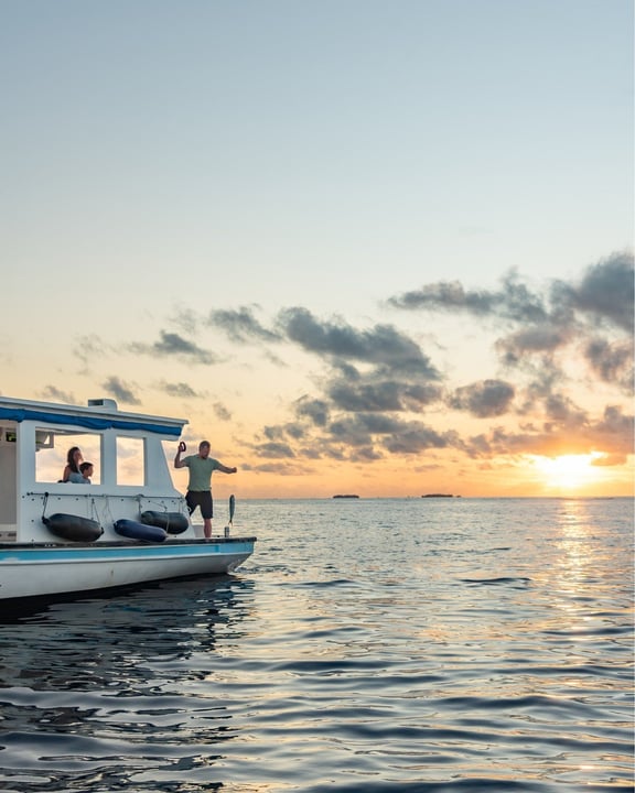 Photo by Bandos Maldives on April 27, 2026. May be an image of yacht, speedboat, ocean, twilight, horizon and text.