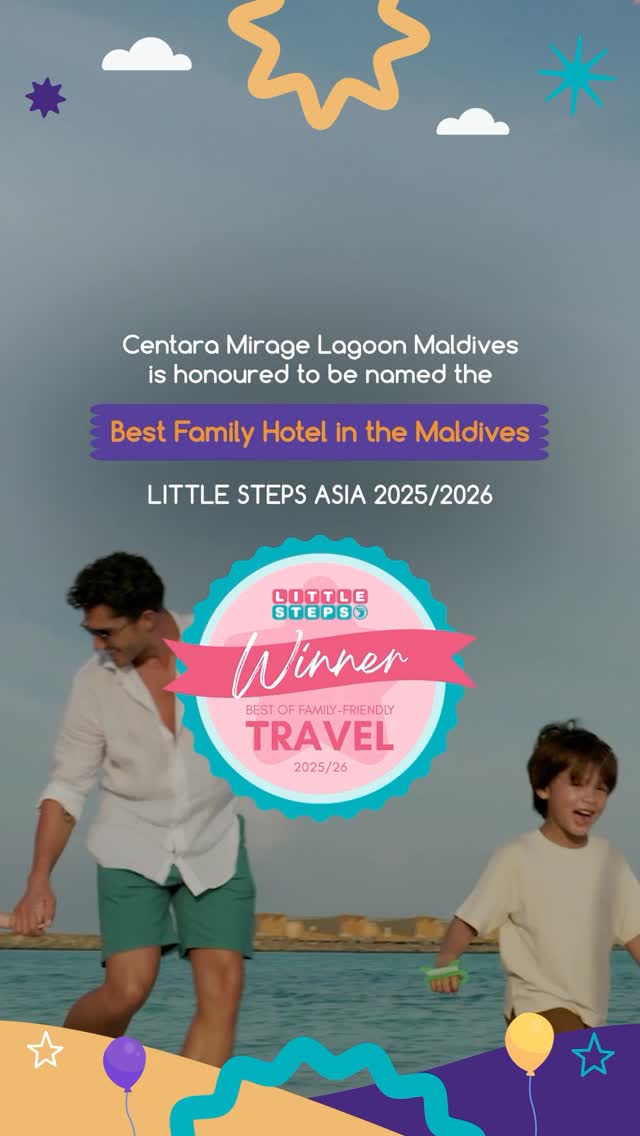 Wir fühlen uns geehrt, von den Little Steps Asia Travel Awards 2025/2026 als Bestes Familienhotel der Malediven ausgezeichnet zu werden.
Im Centara Mirage Lagoon Maldives spiegelt jedes Planschen, jedes Lächeln und jeder gemeinsame Moment unser p