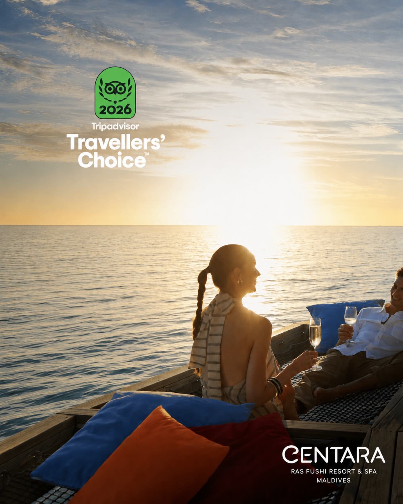 Photo by Centara Ras Fushi Resort & Spa Maldives on June 11, 2026. May be an image of one or more people, horizon and text that says "2026 Tripadvisor Travellers' lers Choice CENTARA RAS FUSH RESORT S