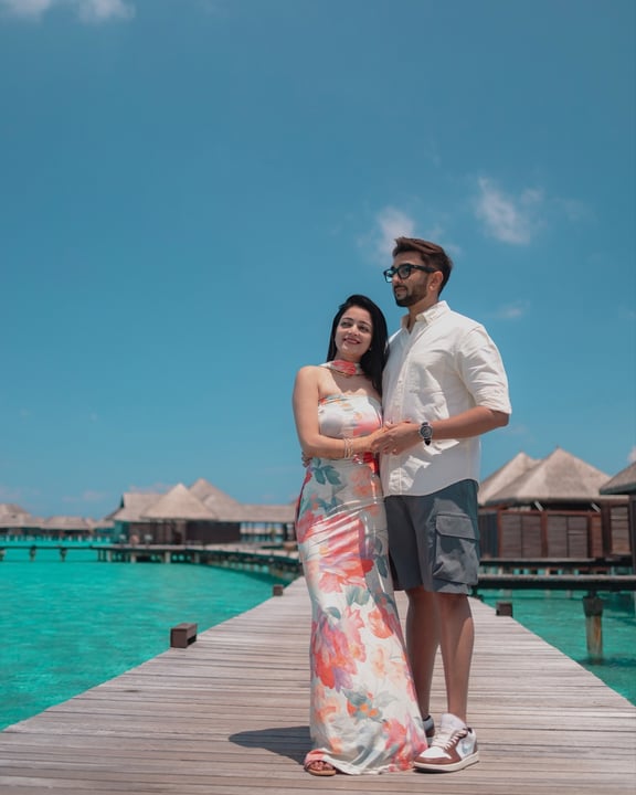 Me, you and the endless blue ! ❤️♾️🧿🥂

@pickyourtrail truly curated the honeymoon of our dreams with @cocoboduhithi . From the moment we arrived, everything felt effortless and magical- crystal clea