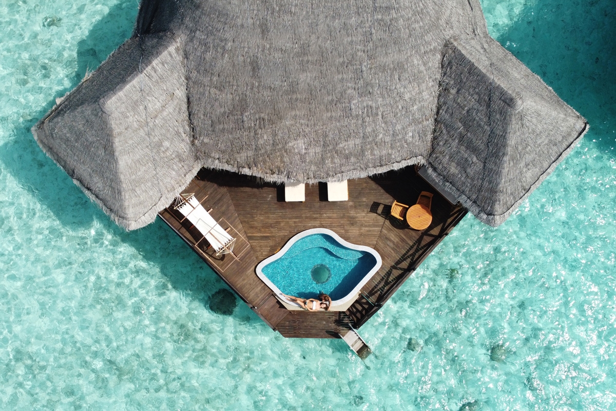 Sunset Lagoon Villa private deck at golden hour