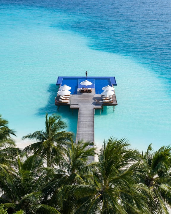 Photo by Conrad Maldives Rangali Island on June 14, 2026. May be an image of body of water, cabana and text.