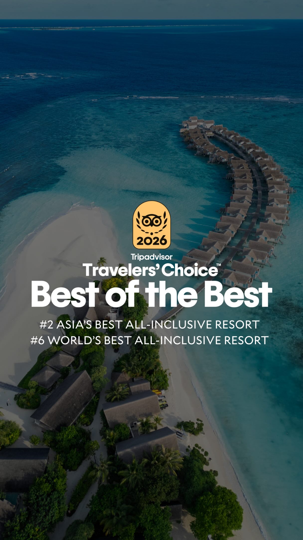 🌟 We did it again! 🌟

Cora Cora Maldives is proud to be named a Tripadvisor Travelers’ Choice Best of the Best 2026 Award Winner, placing us among the Top 1% of hotels worldwide.

This recognition i