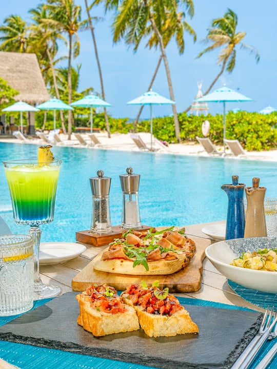 Photo by Cora Cora Maldives in Cora Cora Maldives. May be an image of toast, place mat, buffet, cabana and text.