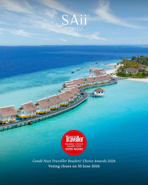 Photo by SAii Lagoon Maldives, Curio Collection by Hilton on May 21, 2026. May be an image of sail, ship, beach and text that says "SAii MALDIVES LAGOON TOЛИИ TInI TConde Traveller Nast READERS' CHOIC