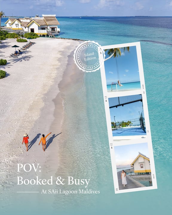 Foto von SAii Lagoon Maldives, Curio Collection by Hilton vom 04. September 2026. Könnte ein Bild von Magazin, Strand und Text sein, das Folgendes zeigt: "Island Edition CSSL NELY rEa 13 13 고 ل 1T1AE POV: Booked & Bu