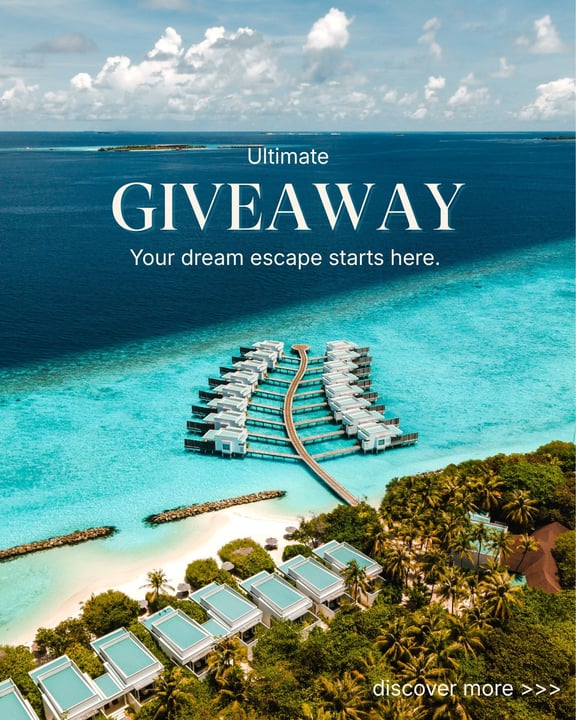 Foto von Niva Dhigali Maldives am 16. Juli 2026. Könnte ein Bild mit Text sein, auf dem steht: „Ultimate GIVEAWAY Ihre Traumflucht beginnt hier. 0น้น discover discover.more>>> more >>>“.