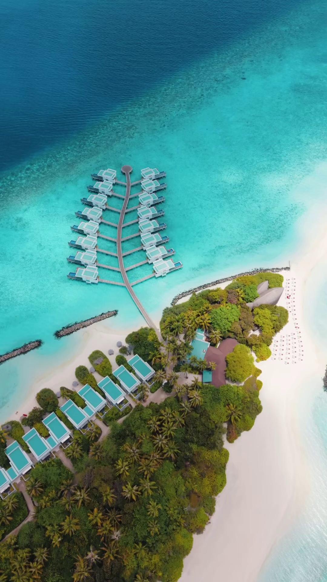 Sommer im Kopf, Niva Dhigali in Sicht. 🌴 Ein Stück Inselleben von oben - Villen zwischen den Palmen und über dem Wasser versteckt, endlos schimmerndes Türkis, und Haali Bar wartet auf die goldene Stu