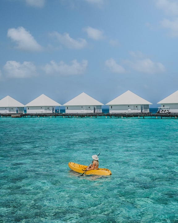 Photo by Diamonds Athuruga in Diamonds Athuruga Beach and Water Villas. May be an image of kayak, jet ski, raft, body of water and text.