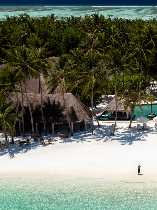 Photo shared by Ismail Niyaz Mohamed on August 04, 2026 tagging @gili.lankanfushi. May be an image of beach, water, palm trees and text.