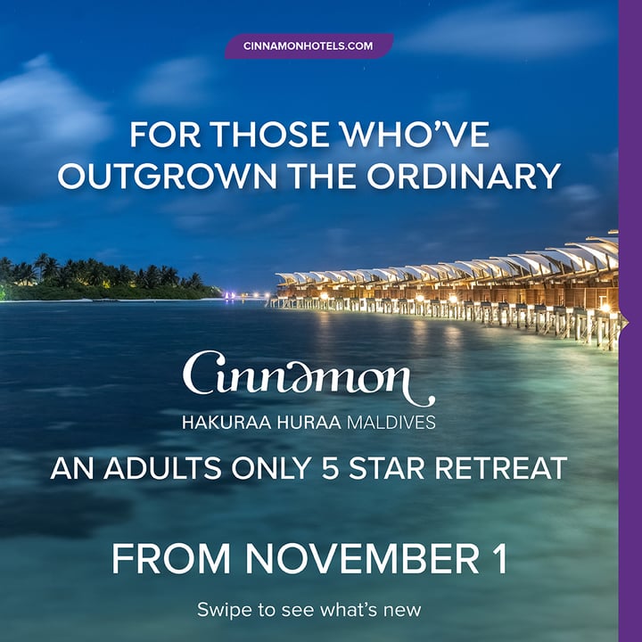 Escape the Ordinary. Embrace the Extraordinary. ✨ 

From sunset serenades and coral lit dinners to beachfront grills, plush lounges, and spirited games under the island sun, Cinnamon Hakuraa Huraa Mal