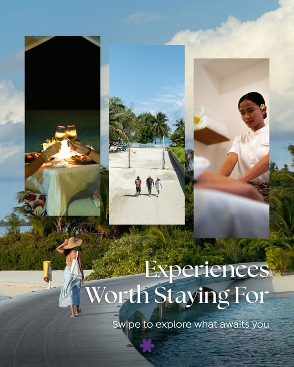 Foto di Cinnamon Hakuraa Huraa del 15 settembre 2026. Potrebbe contenere un'immagine di poster, rivista e testo che recita "Experiences Worth Staying For Swipe to explore what awaits you".