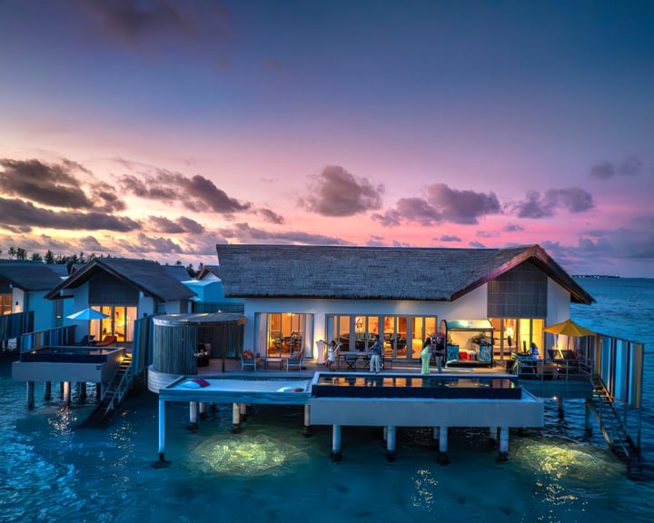 Photo by Hard Rock Hotel Maldives on April 27, 2026. May be an image of twilight, cabana and text.