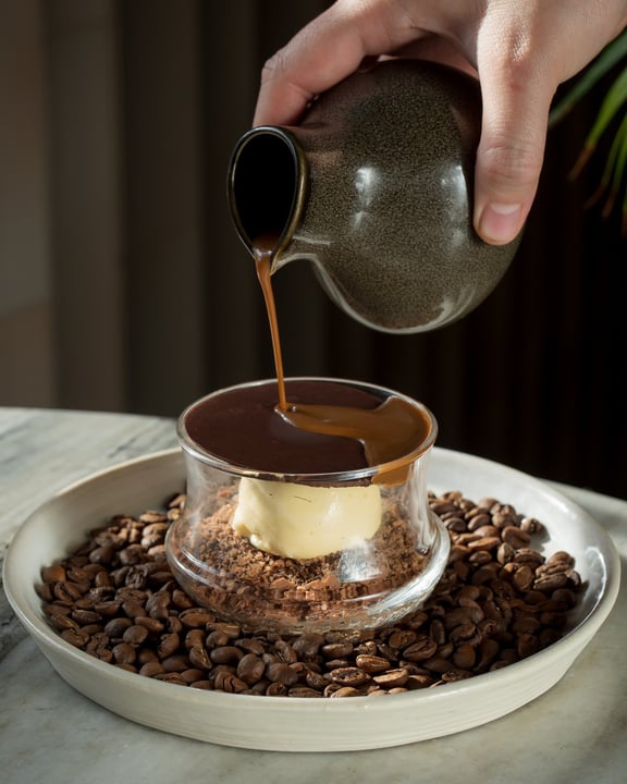 Foto von JOALI BEING in JOALI BEING. Könnte ein Bild von Kaffeetasse, Karamell und Text sein.