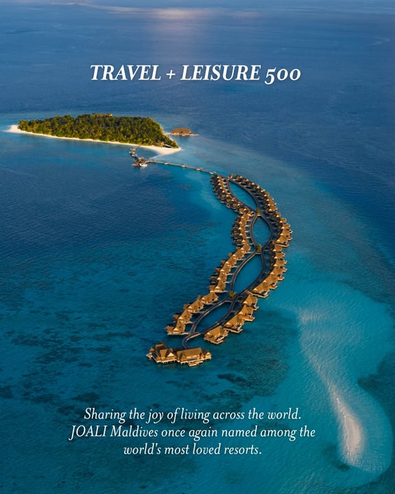 Joy shared with the world finds its way back. JOALI Maldives is honoured to be named once again among the world’s top resorts in the Travel + Leisure 500 — a recognition born from the journeys, memori