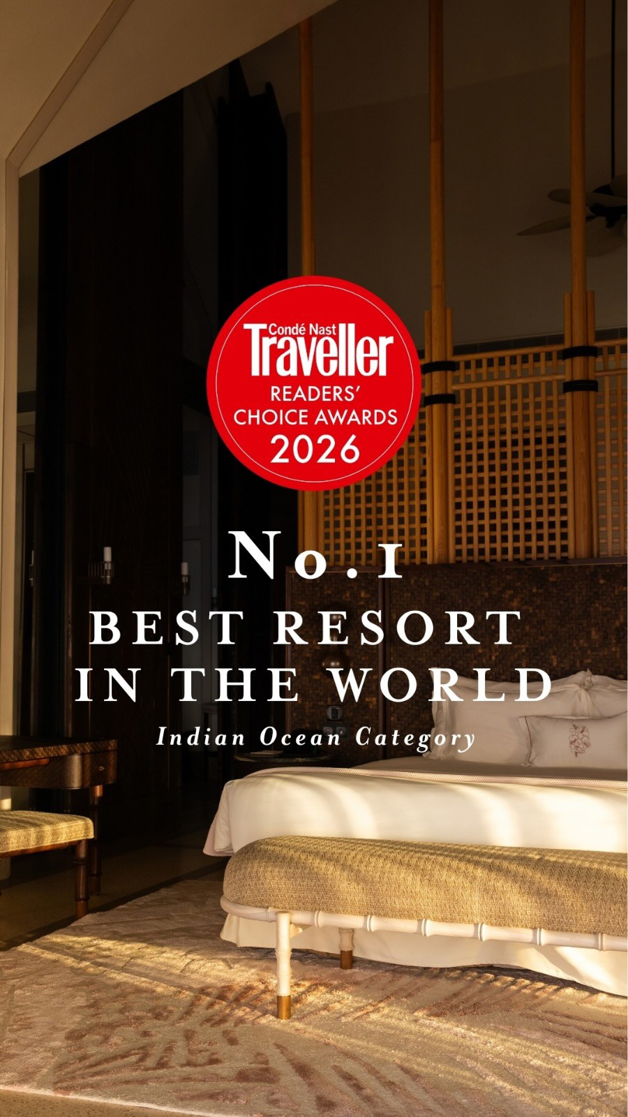Une célébration de la Joie de Vivre Créative.

JOALI Maldives a été élu Resort n°1 de l’océan Indien aux Condé Nast Traveller UK Readers’ Choice Awards 2026.

Une reconnaissance de la créat