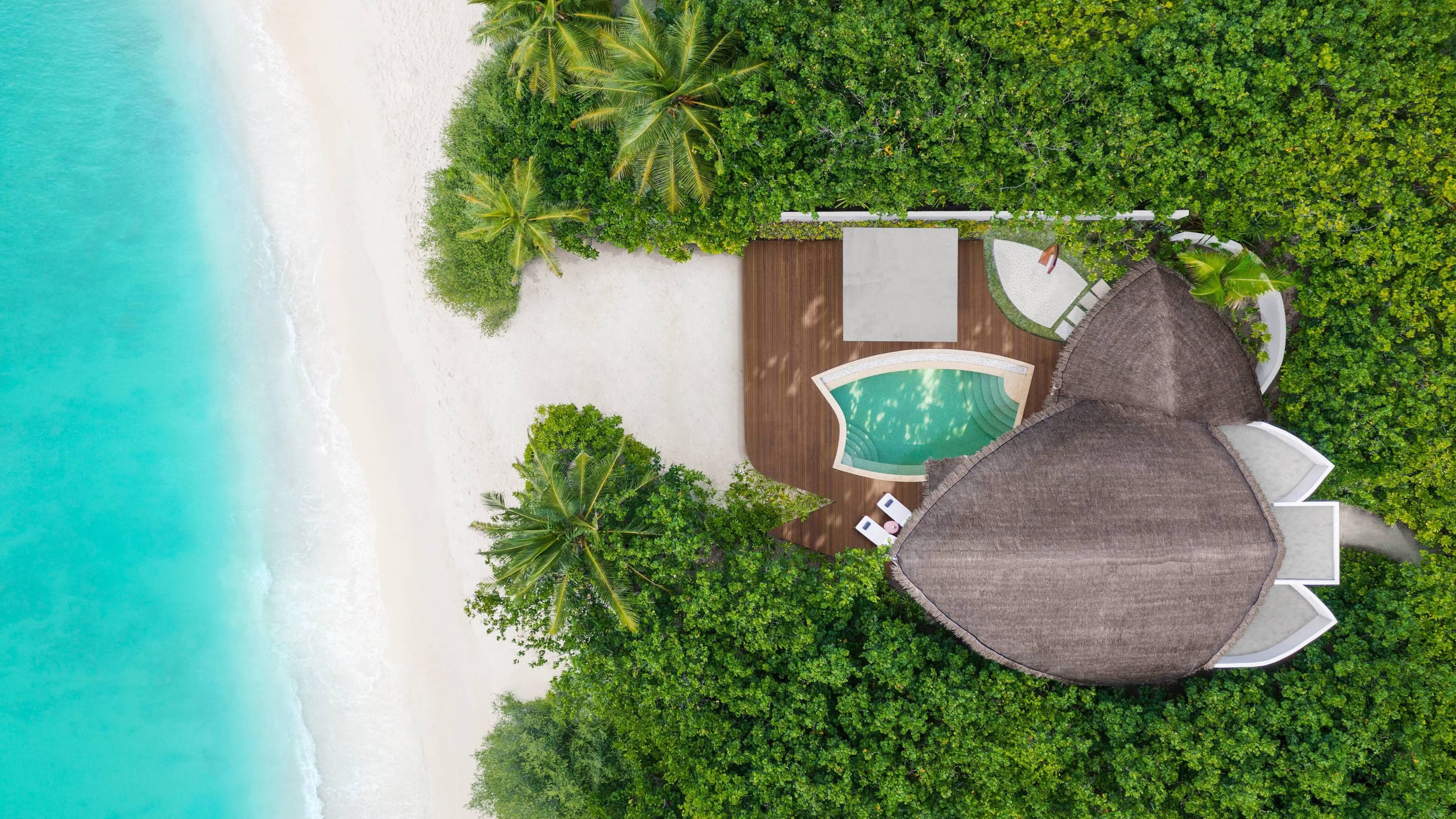 Beach Pool Villa Sunset – Vogelperspektive im JW Marriott Maldives Resort & Spa