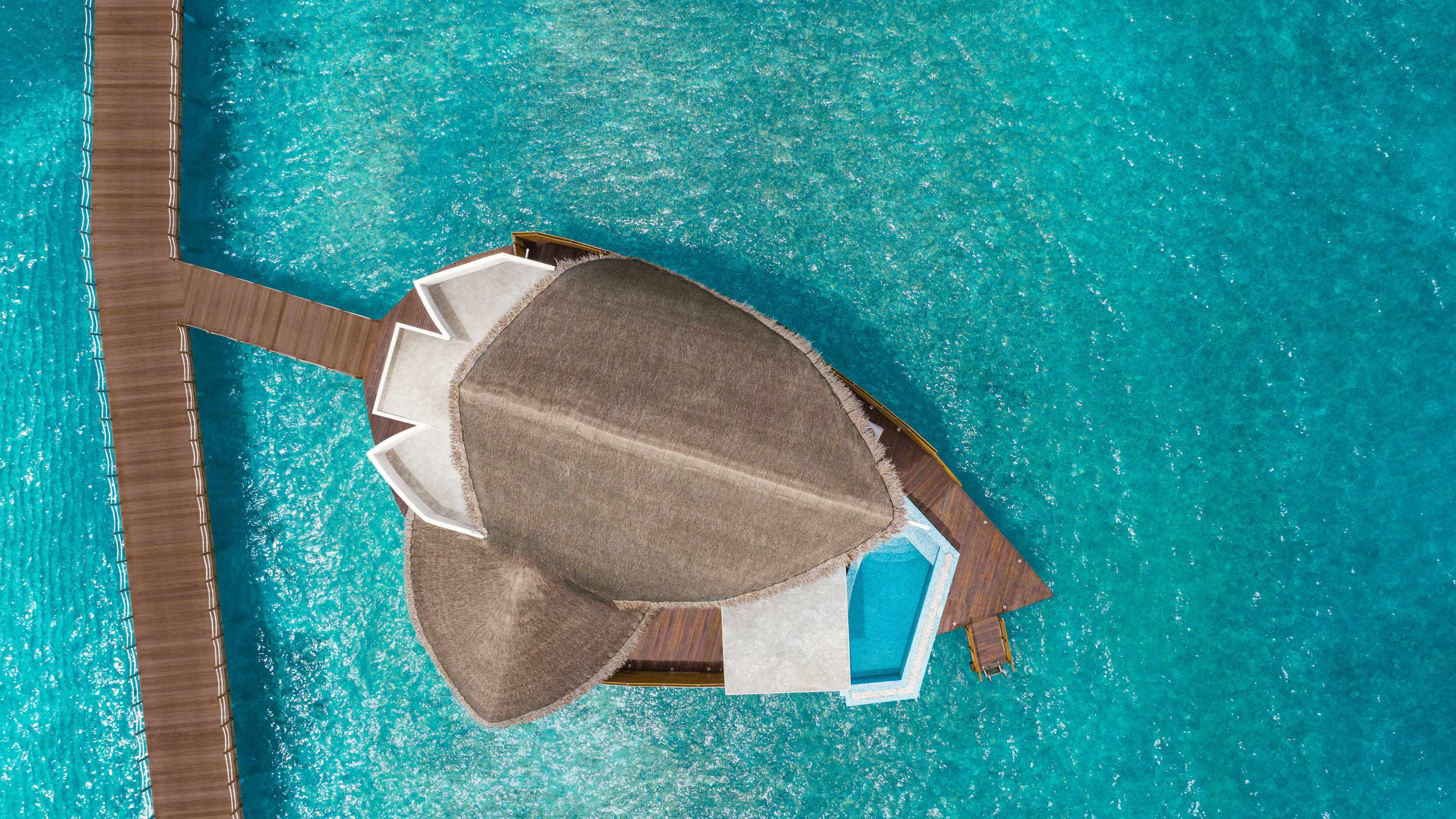 Overwater Pool Villa Sunrise – Vogelperspektive im JW Marriott Maldives Resort & Spa