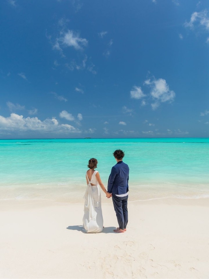 Foto von Meeru Maldives Resort Island vom 19. August 2026. Könnte ein Bild von Strand, Ozean, Hochzeit und Text sein.