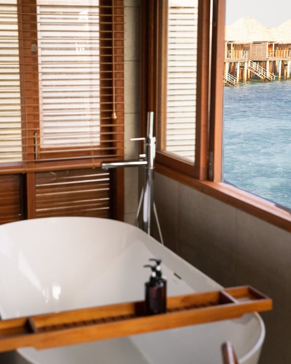 Photo by Meliá Whale Lagoon Maldives on August 05, 2026. May be an image of shower, bath, houseboat and text.