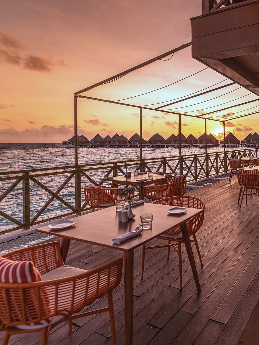 Photo by Mercure Maldives Kooddoo on May 17, 2026. May be an image of twilight, cabana and text.