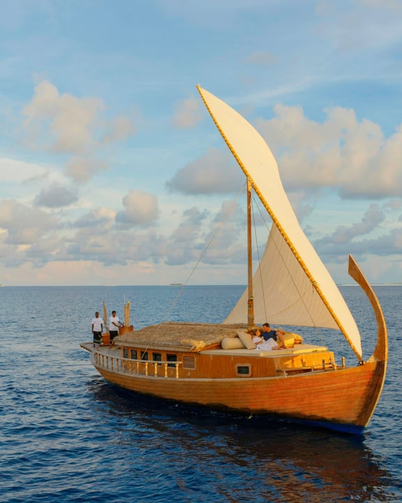 After exploring the Indian Ocean’s coral reefs during the day, it’s time to swap marine conservation under the waves for a sunset dolphin cruise above the water. 

Hop aboard Saima, our traditional Ma