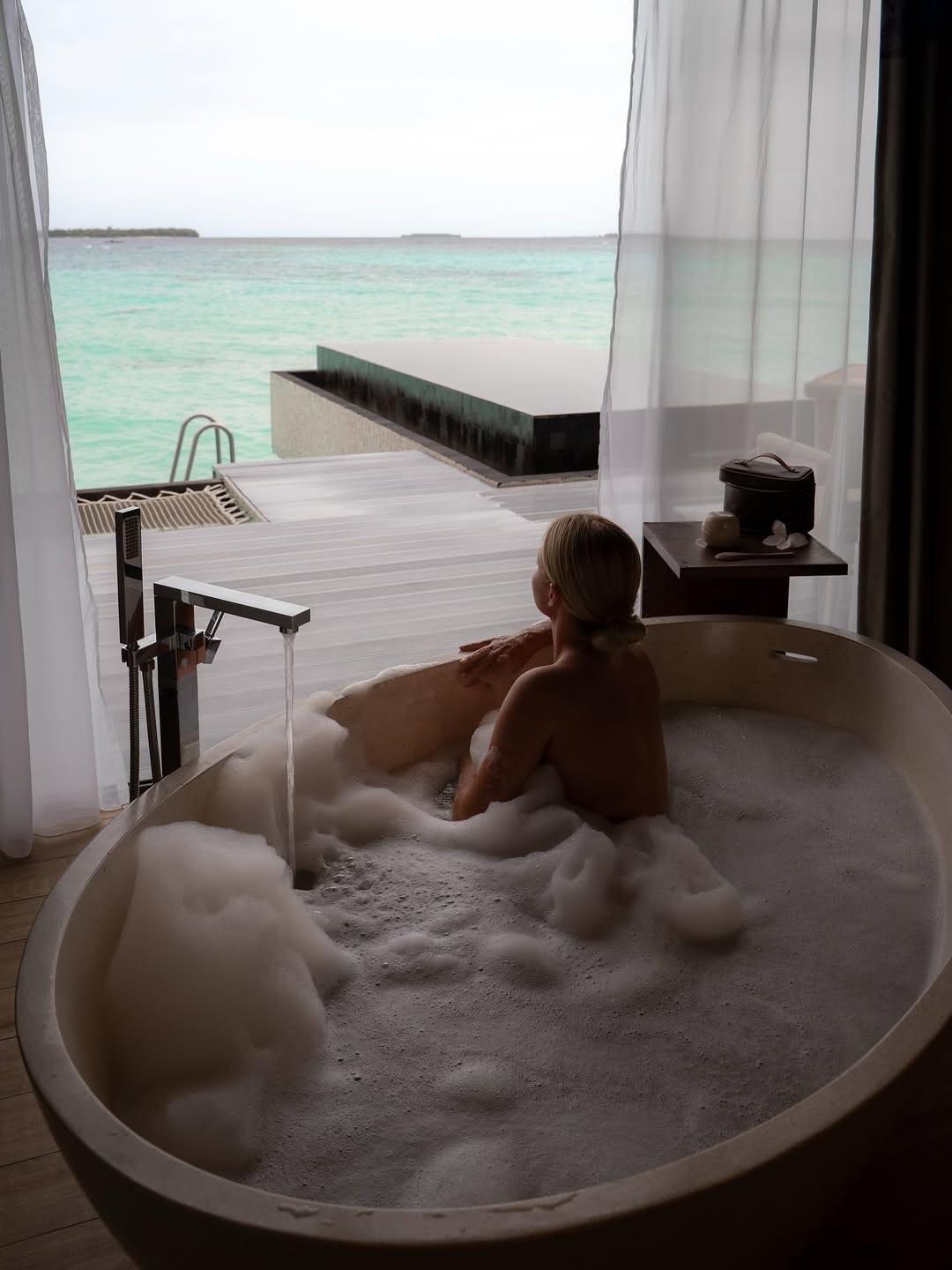 Photo shared by Kuredhivaru Resort and Spa on June 11, 2026 tagging @juliaharriss. May be an image of shower, bath and text.