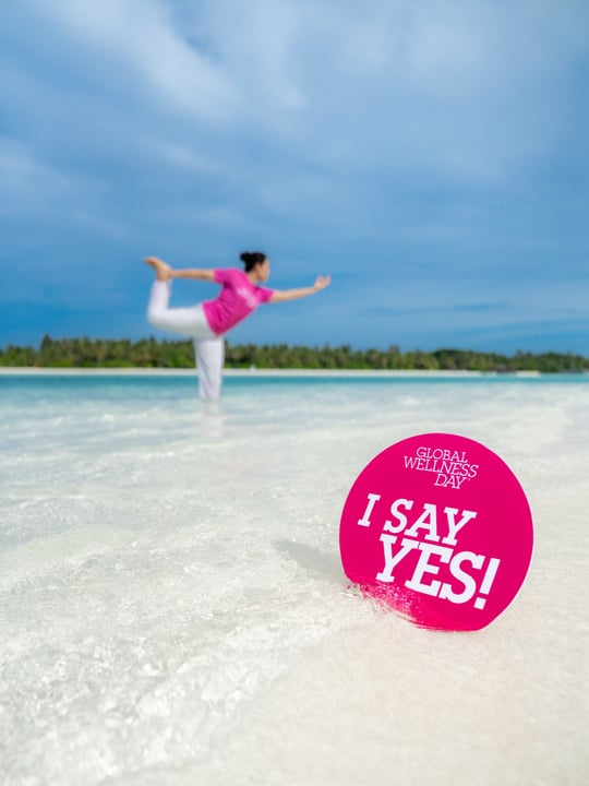 Photo by Naladhu Private Island Maldives in Naladhu Private Island Maldives with @globalwellnessday, and @globalwellnessday.maldives. May be an image of yoga, beach, body of water and text.