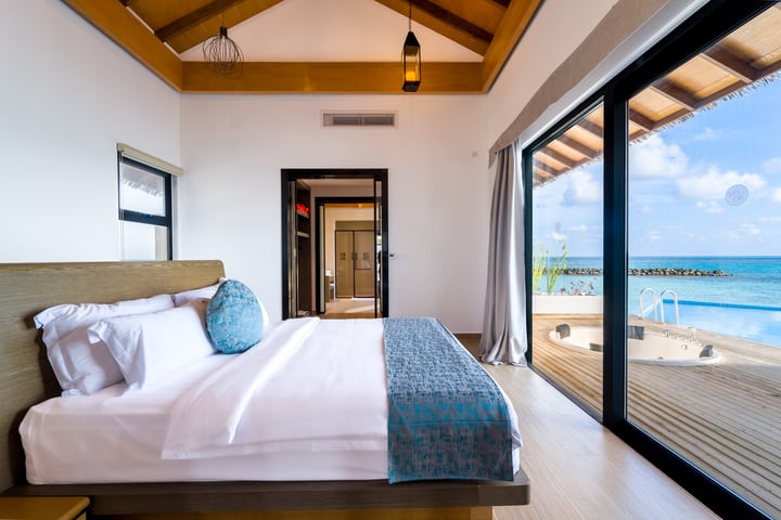 Photo by NOOE Maldives Kunaavashi on May 25, 2026. May be an image of bed, bedroom and text.