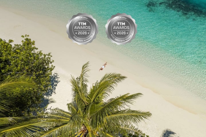 Foto von Nova Maldives vom 19. Juni 2026. Zeigt möglicherweise ‎Wasserball, Strand, Ozean, Palmen und ‎Text mit der Aufschrift: „‎NOMINEE OMINEE TTM AWARDS 2026* 2026 南を心 جادم DIVE RESO RE TTM AWARDS 2026 * BOU“