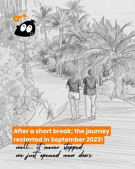 Photo by Oaga Art Resort - Maldives on June 08, 2026. May be an image of one or more people, bread, outdoors and text that says "After α short break; the journey restarted in September 2023! well... a