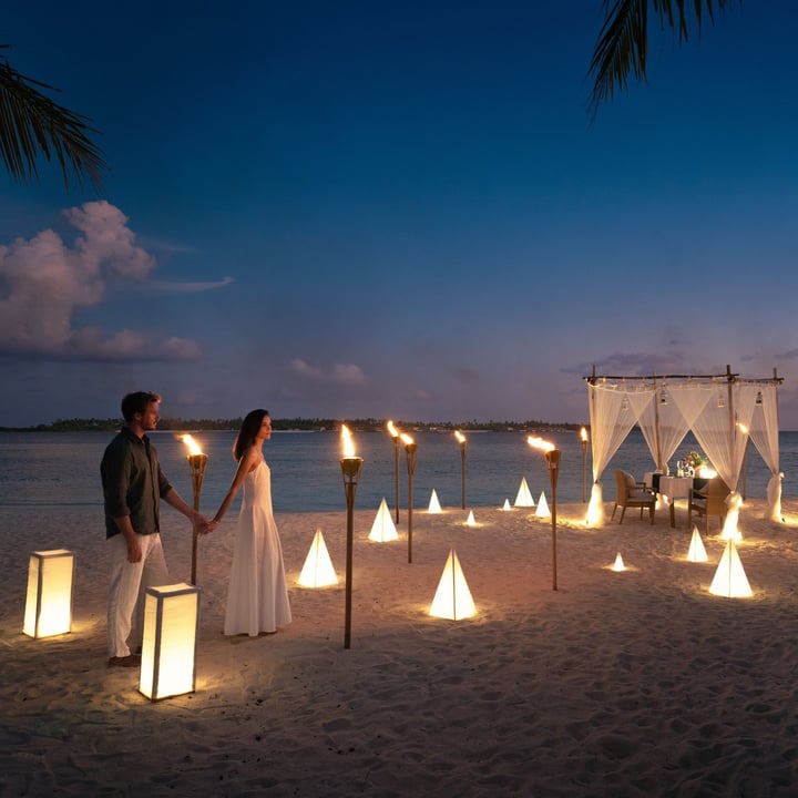 Photo by OBLU NATURE Helengeli by SENTIDO in OBLU NATURE Helengeli. May be an image of lantern, candle, wedding, twilight, outdoors and text.