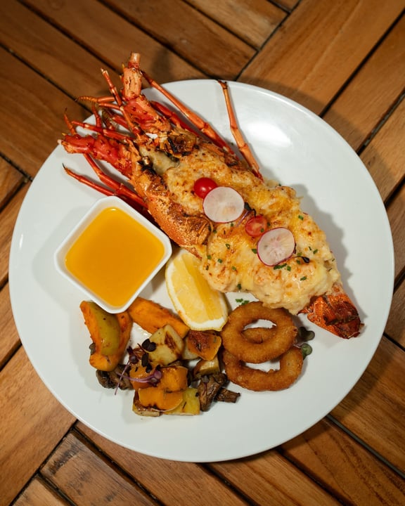 Photo by OBLU XPERIENCE Ailafushi on April 24, 2026. May be an image of shrimp, fish and chips, shellfish, lobster, prawn and text.