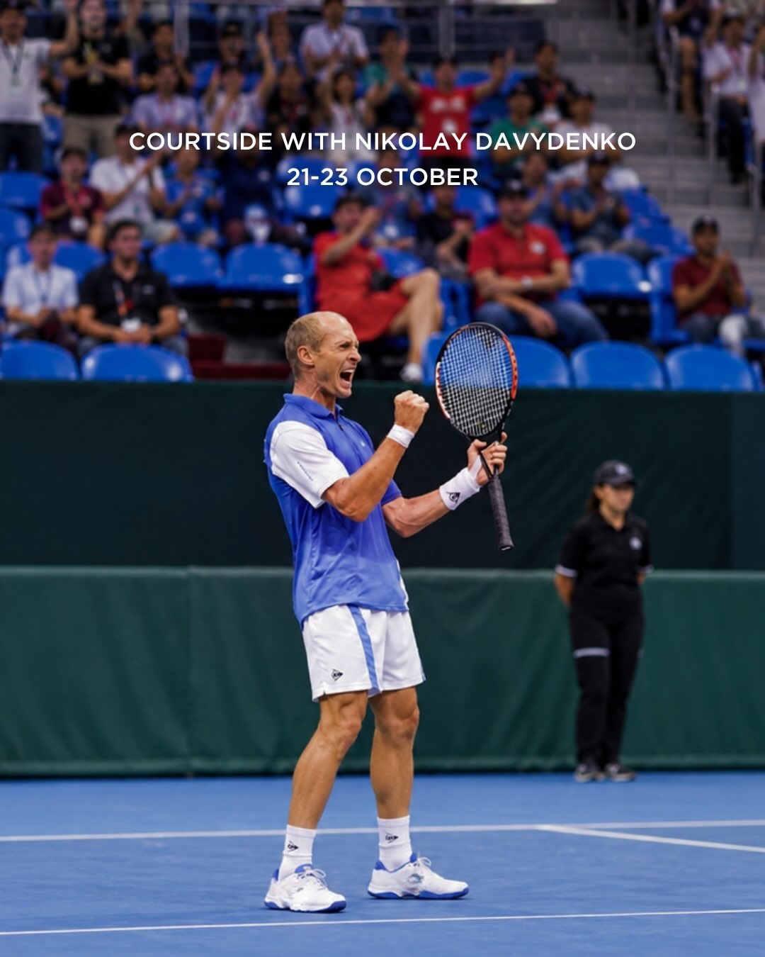 Foto condivisa da One&Only Reethi Rah il 12 settembre 2026 con tag @luxtennis. Potrebbe essere un'immagine di un tennista, una racchetta e testo che dice "COURTSIDE WITH NIKOLAY DAVYDENKO 21-23 OCTOBER".