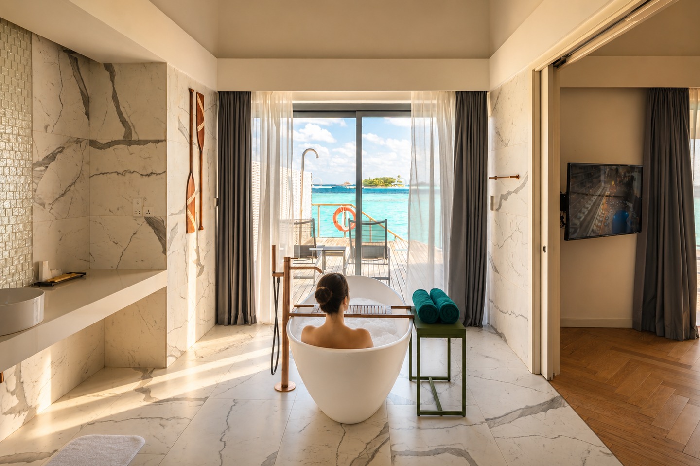 Photo by Outrigger Maldives Maafushivaru on July 28, 2026. May be an image of bath and text.