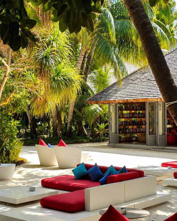 Photo by Outrigger Maldives Maafushivaru on August 05, 2026. May be an image of deck chair, chaise longue, outdoors, cabana and text.