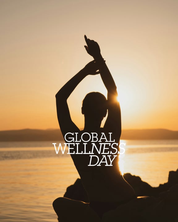 Photo by Patina Maldives on June 13, 2026. May be an image of one or more people, people practising yoga, poster, body of water and text that says "GLOBAL WELLNES DAY".