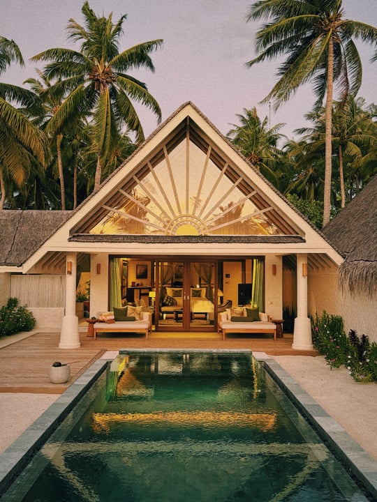 Photo by RAH GILI MALDIVES in RAH GILI MALDIVES with @sixandsixprivateislands. May be an image of pool, cabana and text.