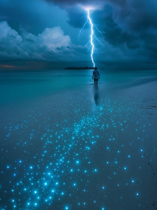 Foto di Joey Taylor | Travel Photographer alle Maldive con @nhcollectionmaldivesreethi. Potrebbe essere un'immagine di un fulmine e testo.