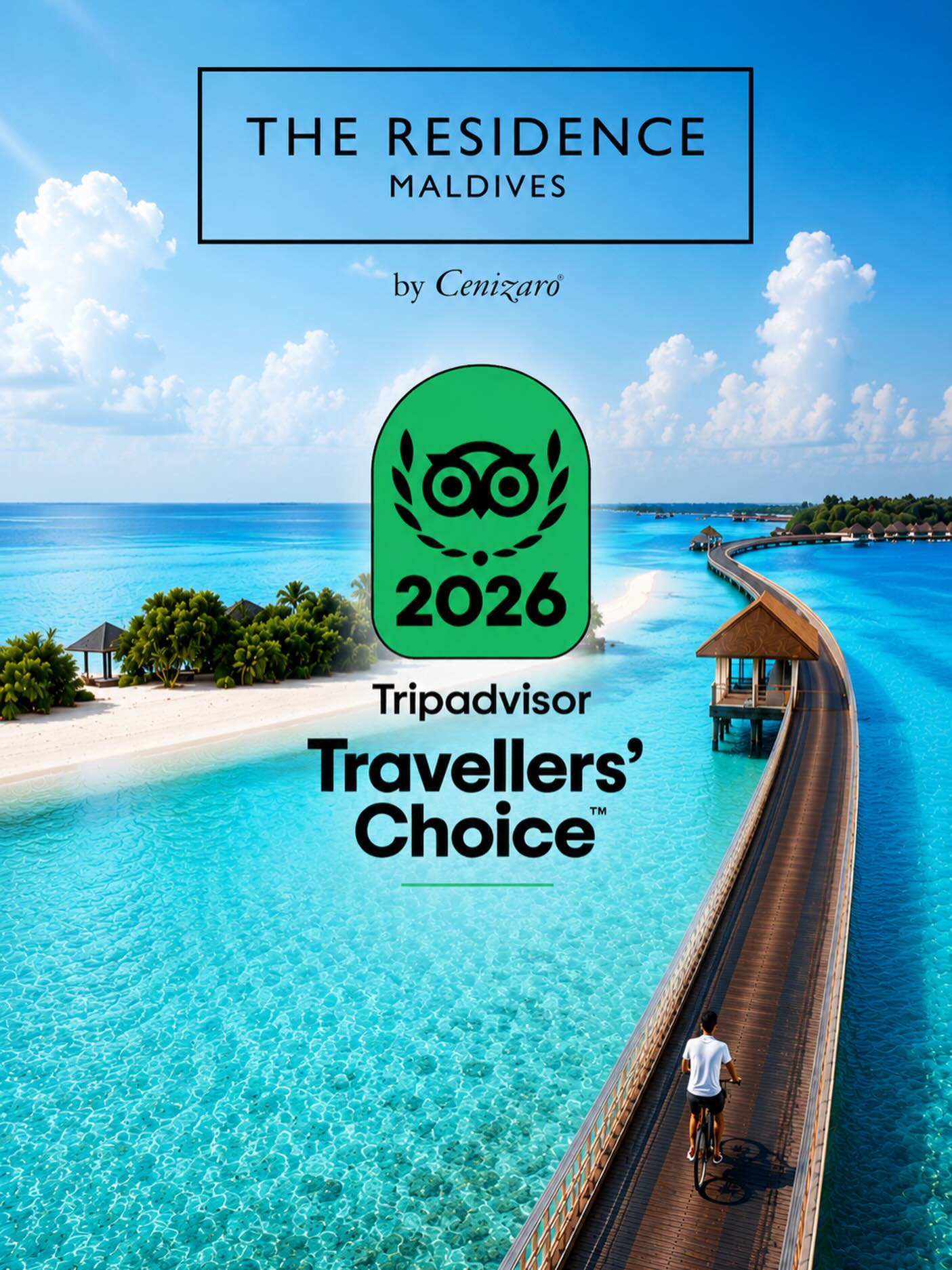 Photo by The Residence Maldives at Dhigurah on June 12, 2026. May be an image of magazine, outdoors and text that says "THE RESIDENCE MALDIVES by Cenizaro 00 2026 Tripadvisor Travellers' Choice™ TM".