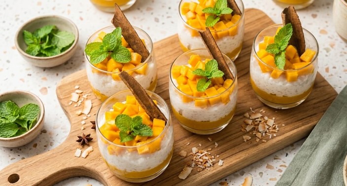 Photo shared by The Residence Maldives at Dhigurah on July 29, 2026 tagging @cheftarangbhargava. May be an image of dessert, granola, mango, yoghurt and text.