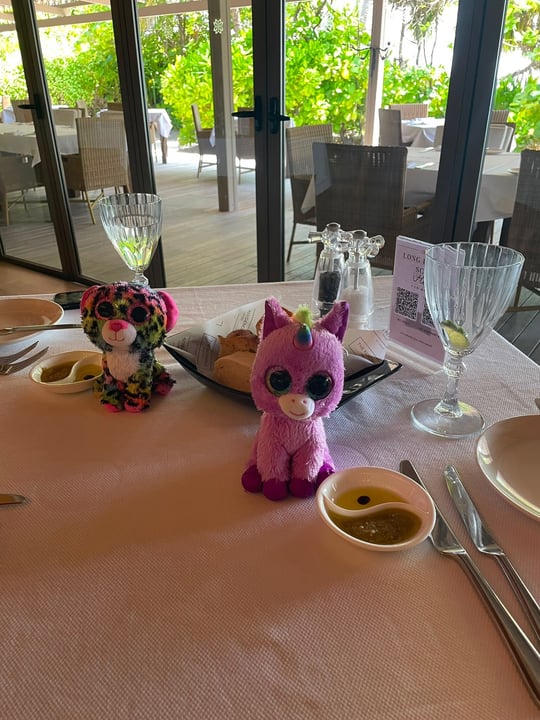 Foto geteilt von Babelene Bear am 08. Juli 2026, markiert @theresidencemaldives. Könnte ein Bild von Spielzeug, Tischdecke, Serviette und Text sein.